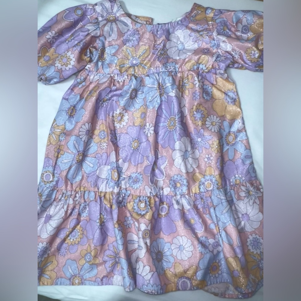 Cotton on Kids toddler girls shimmer floral puff sleeve ruffle dress 3T